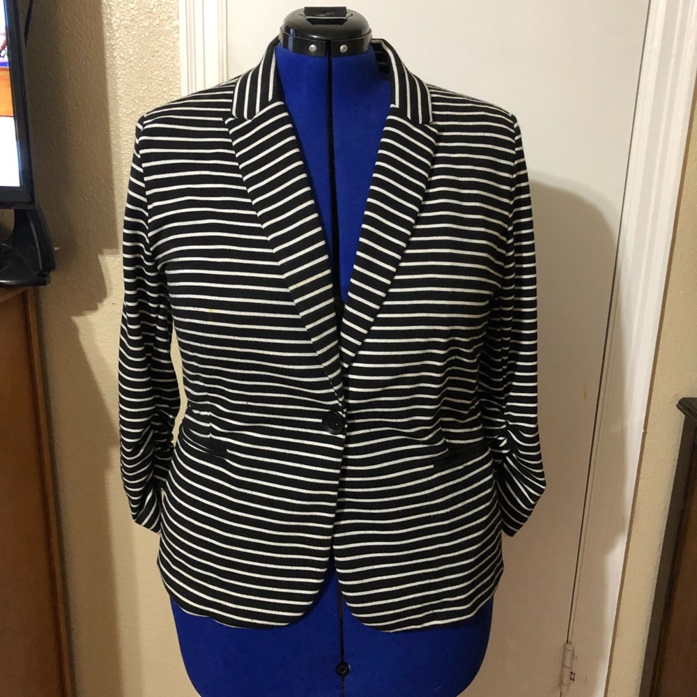 Olivia Moon Black and White Striped Blazer